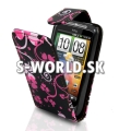 Kožený obal HTC WildFire S - Flip Flower čierno-ružová