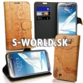 Kožený obal Samsung Galaxy Note II - World Map hnedá