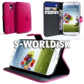 Kožený obal Samsung Galaxy S4 - Wallet LM tmavo-ružová
