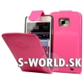 Kožený obal Samsung Galaxy S II - Flip tmavo-ružová