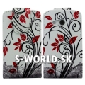 Kožený obal HTC Desire C - Floral Flip bielo-červená