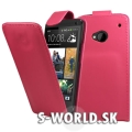 Kožený obal HTC One M7 - Flip tmavo-ružová