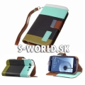 Kožený obal Samsung Galaxy S3 - Wallet Stripes - tyrkysová