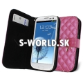 Kožený obal Samsung Galaxy S3 - Wallet Grid ružová 