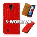 Kožený obal Samsung Galaxy S4 - Croco Wallet - červená