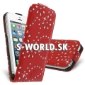 Kožený obal iPhone 5 - Flip Diamond - červená