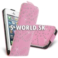 Kožený obal iPhone 5 - Flip Diamond - svetlo-ružová
