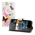 Kožený obal HTC Desire 500 - Wallet Butterfly Swirl