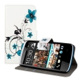 Kožený obal HTC Desire 500 - Wallet Blumen modrá