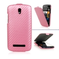 Kožený obal HTC Desire 500 - Carbon Flip - ružová