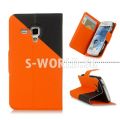 Kožený obal Samsung Galaxy S Duos - Wallet - oranžovo-čierna