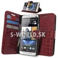 Kožený obal HTC One M7 - Croco Wallet - ružová