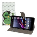 Kožený obal Sony Xperia Z1 Compact - Wallet Owl Design 3