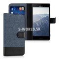 Kožený obal Sony Xperia M4 Aqua - Wallet Canvas - tmavo-modrá