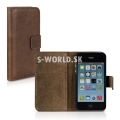 Knižkové puzdro z pravej kože pre iPhone 4 / 4S - Wallet Genuine - hnedá