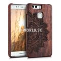 Drevený kryt Huawei P9 - Wood Flower - tmavo-hnedá