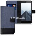 Kožený obal Lenovo K6 - Wallet Canvas - tmavo-modrá