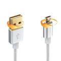 Textilný kábel Micro USB, Double Face konektor, 0,90 mr, strieborný