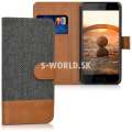 Kožený obal HTC U Play - Wallet Canvas - antracitovo-hnedá