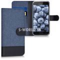 Kožený obal Samsung Galaxy A3 (2017) - Wallet Canvas - modrá