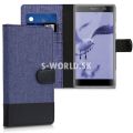 Kožený obal Sony Xperia XA2 - Wallet Canvas - modrá