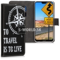 Koženkový obal Huawei P20 Lite - Wallet Travel Compass