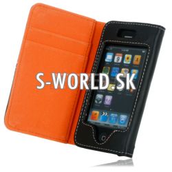 Kožený obal iPhone 4 - Wallet oranžová