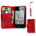 Kožený obal iPhone 4 - Croco Wallet červená