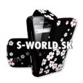 Kožený obal Samsung Galaxy Ace - Flip Flower čierno-biela